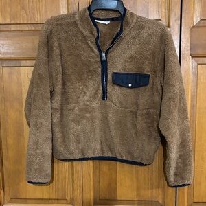 By Together Brown and Black Fleece Quarter-Zip Hoodie